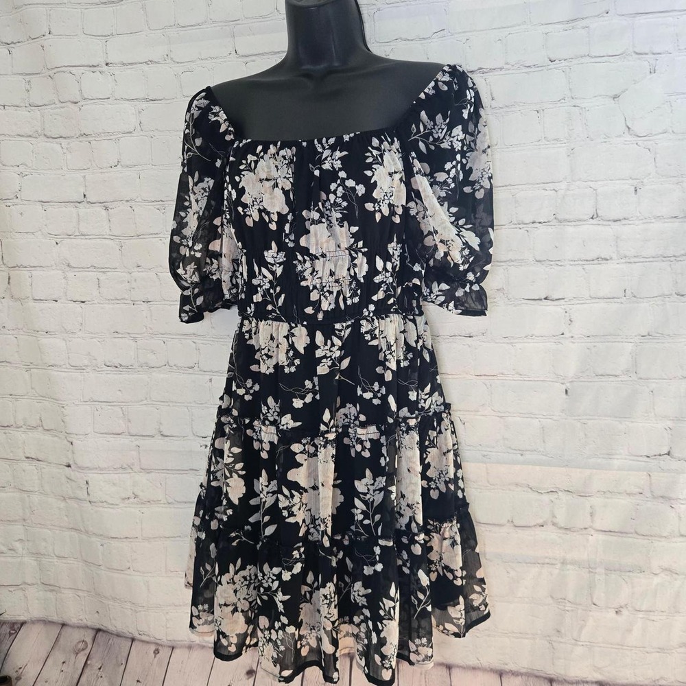 Trixxi Floral Tiered Milkmaid Mini Dress Sz S Y2k Fairy Grunge Whimsigoth Witchy